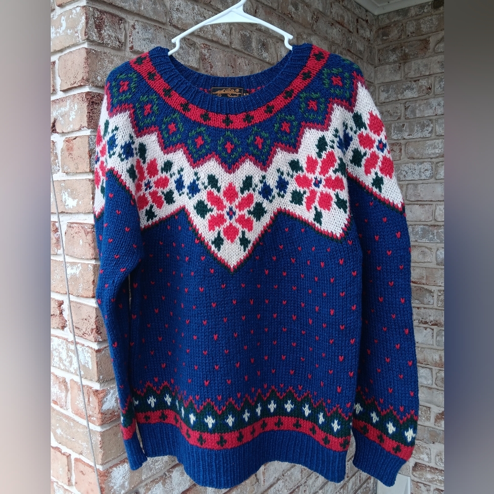 Vintage Eddie Bauer Floral Wool Knit Sweater